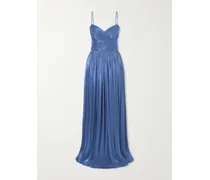 Sereen Draped Pleated Metallic Georgette Gown - Blue