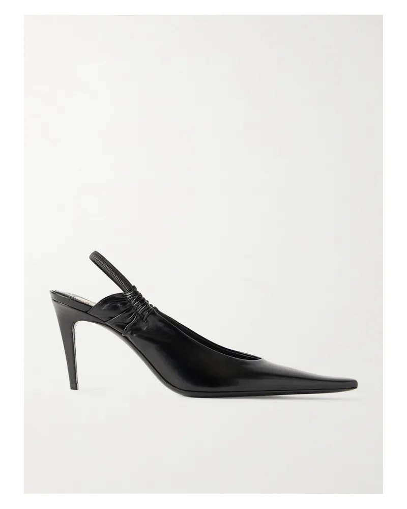 Saint Laurent Anne Marie Gathered Glossed-leather Slingback Pumps - Black Black