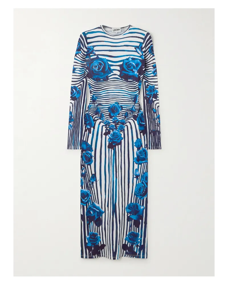 Jean Paul Gaultier Midikleid Aus Bedrucktem Stretch-jersey - Blau Blau