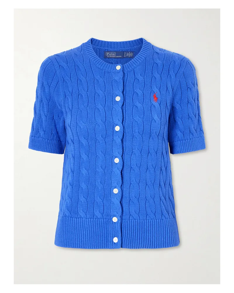 Ralph Lauren Logo-embroidered Cable-knit Cotton Cardigan - Blue Blue