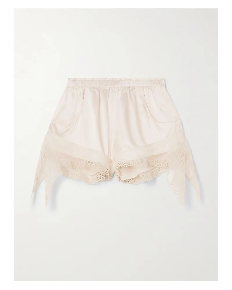 Isabel Marant Ildana Shorts Aus Satin Aus Einer Seidenmischung Mit Stretch-anteil Und Spitzenbesätzen - Ecru Ecru