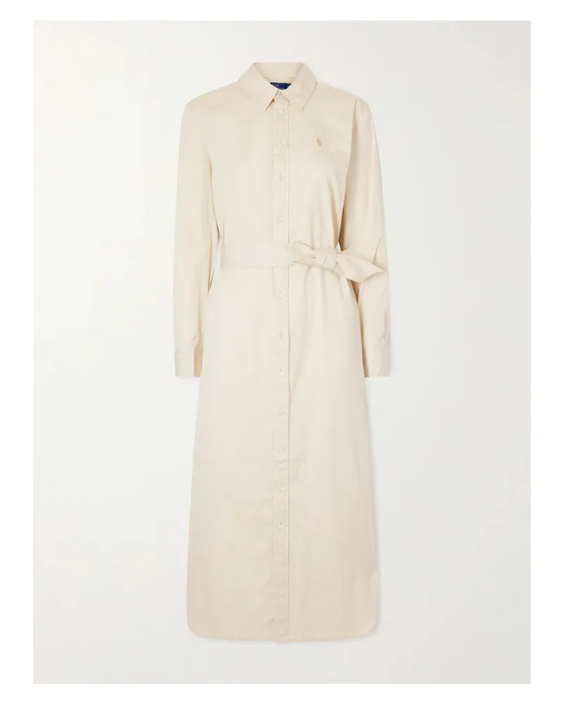 Ralph Lauren Belted Striped Cotton-poplin Maxi Shirt Dress - Off-white Off-white