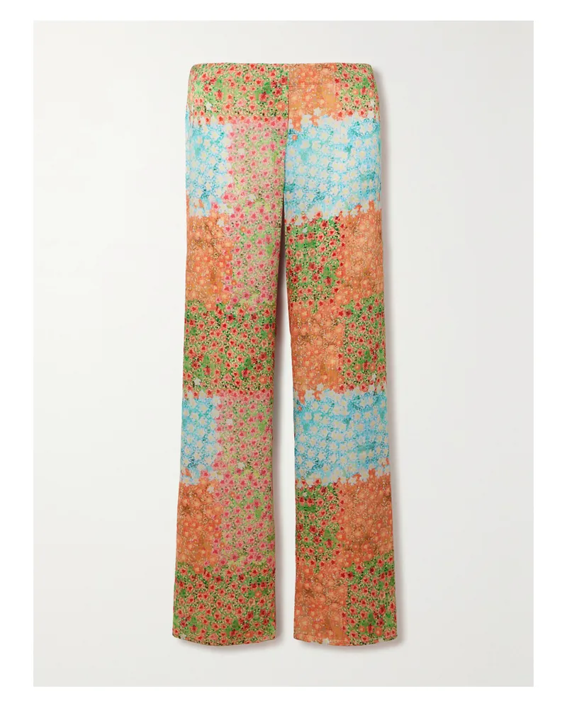 SIEDRES Sole Hose Mit Weitem Bein Aus Crêpe In Knitteroptik Mit Blumenprint - Orange Orange