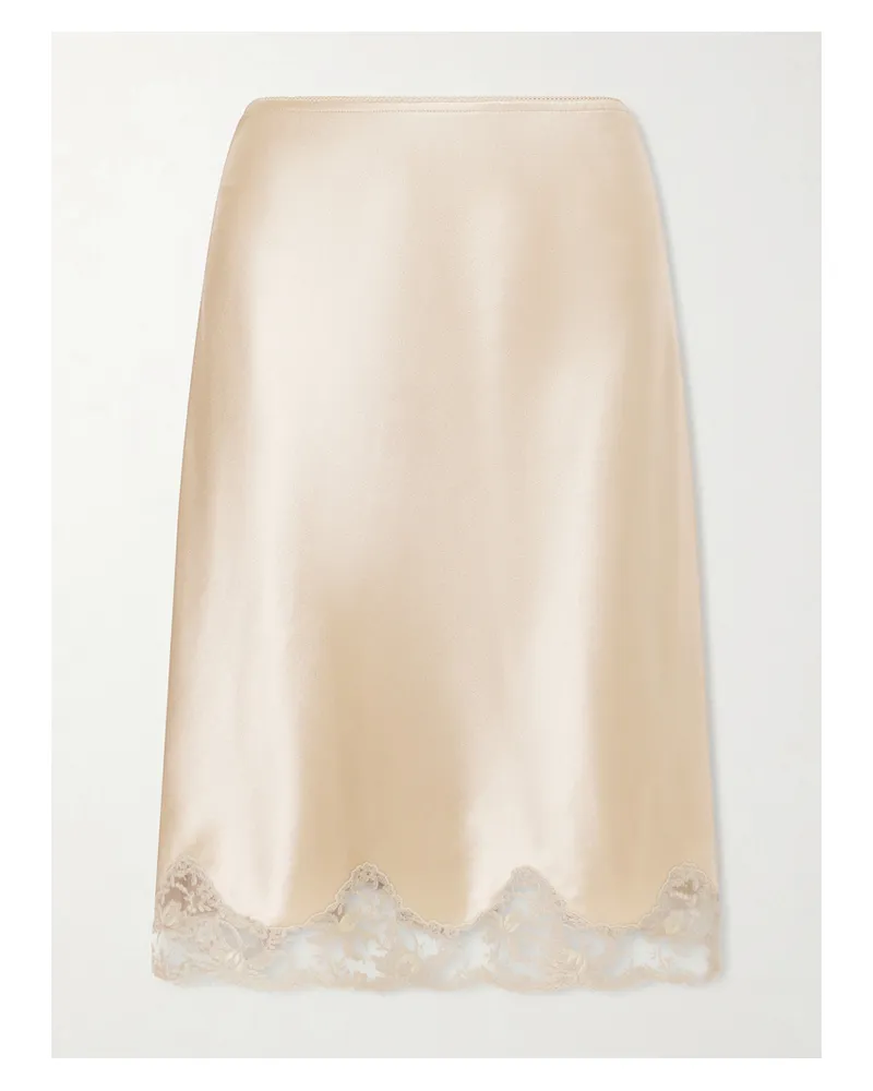 Saint Laurent Lace-trimmed Silk-satin Skirt - Neutrals Neutrals
