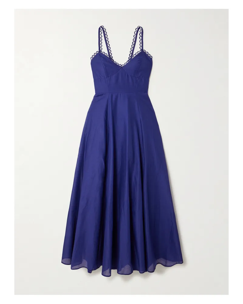 Charo Ruiz Iraso Midikleid Aus Voile Aus Einer Baumwollmischung Mit Guipure-spitzenbesätzen - Blau Blau
