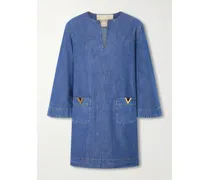 Vlogo Embellished Denim Mini Dress - Blue