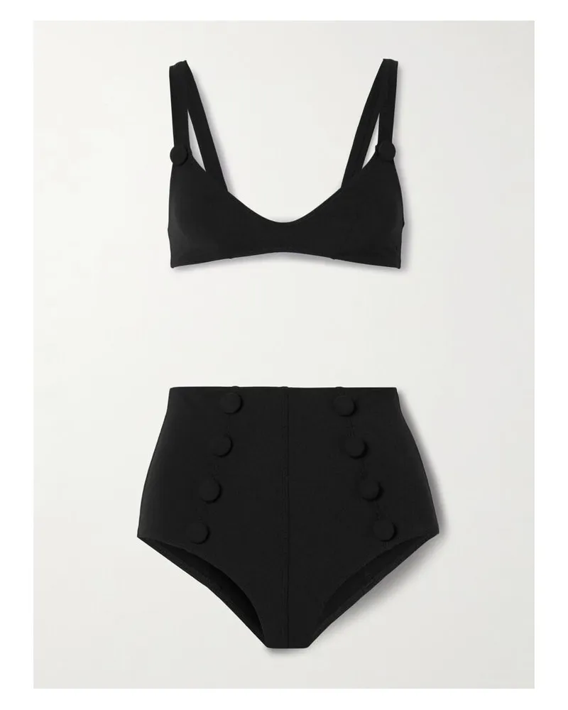 Lisa Marie Fernandez Magdalena Bikini Aus Crêpe Mit Zierknöpfen - Schwarz Schwarz
