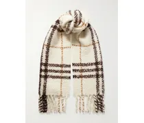 Fringed Checked Alpaca-blend Bouclé Scarf - Neutrals