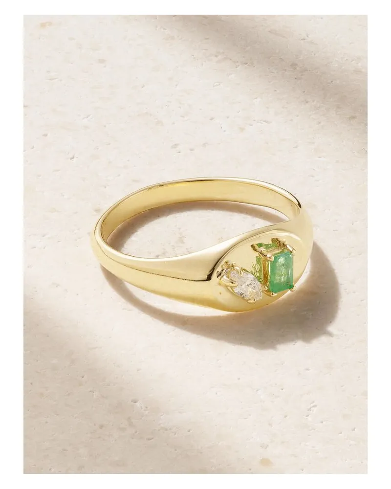 Stone & Strand Siegelring Aus 10 Karat Gold Mit Smaragd Und Diamanten Gold