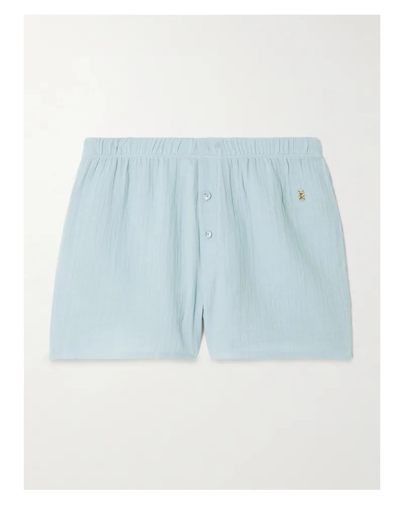 ÉTERNE Jude Shorts Aus Baumwollgaze In Knitteroptik Mit Verzierung - Blau Blau