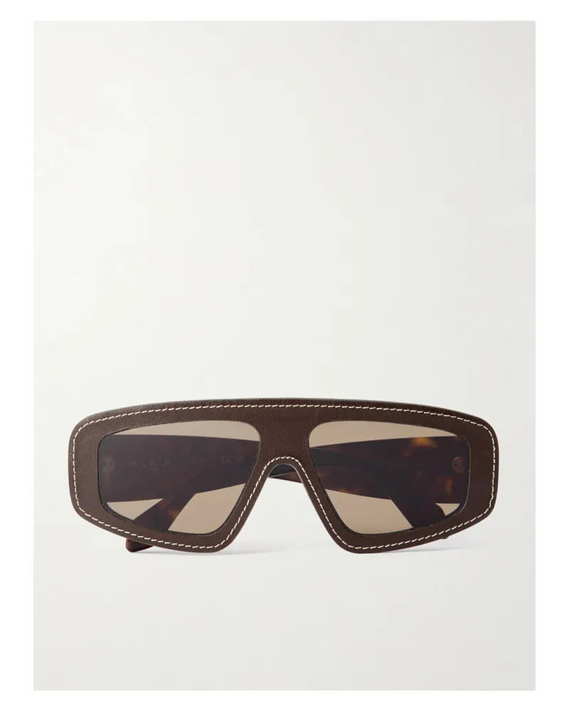Alaïa Mask Sonnenbrille Mit D-rahmen Aus Leder Und Azetat In Hornoptik Horn