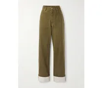 Appliquéd High-rise Wide-leg Jeans - Green