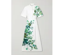 Floral-print Cotton-poplin Midi Shirt Dress - Green