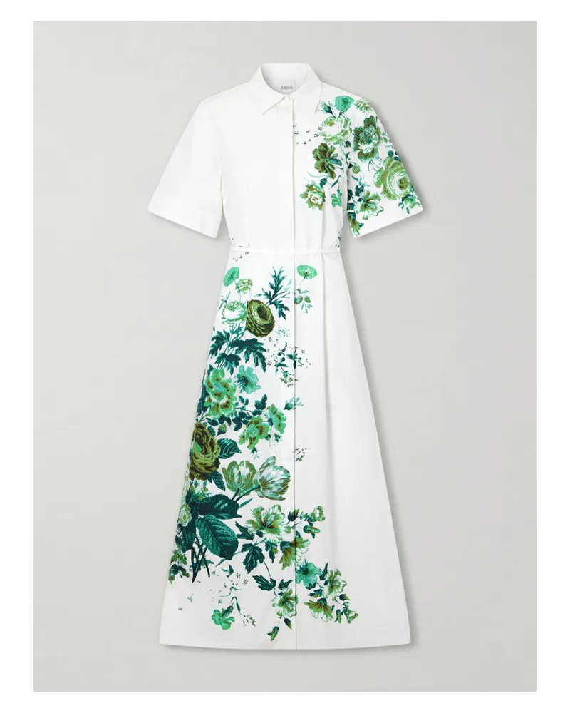 Erdem Floral-print Cotton-poplin Midi Shirt Dress - Green Green
