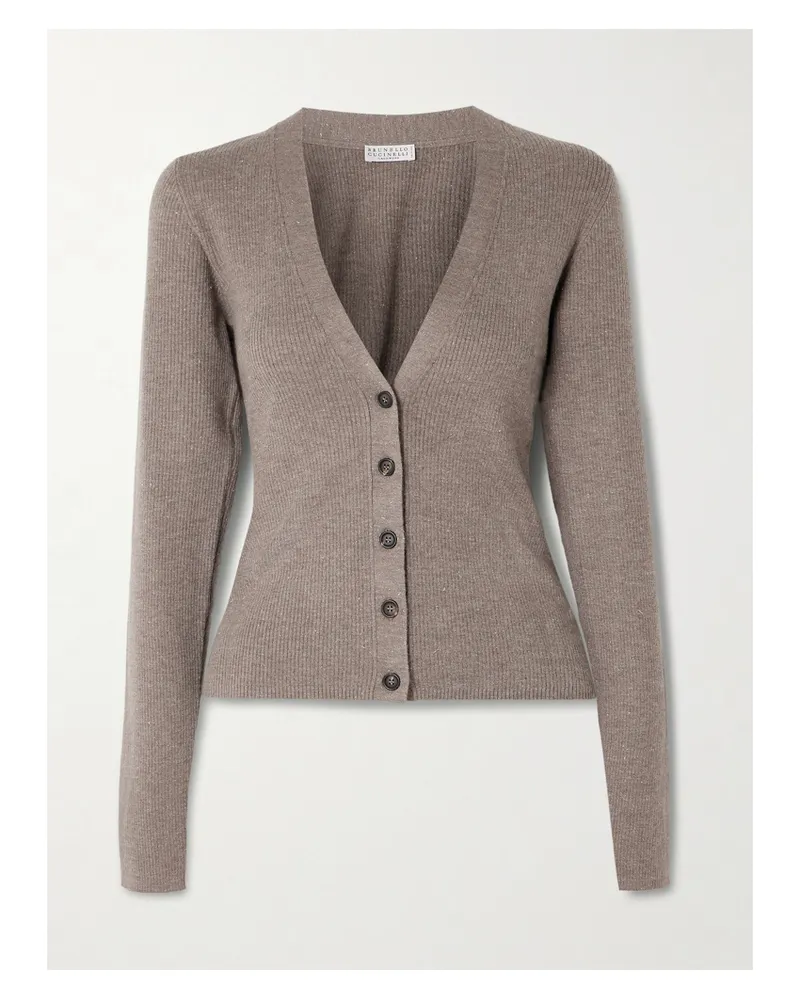 Brunello Cucinelli Cardigan Aus Metallic-rippstrick - Braun Braun