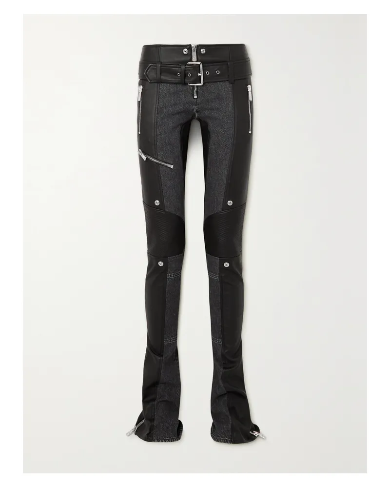 Versace Schlaghose Aus Leder Und Denim Mit Gürtel - Schwarz Schwarz