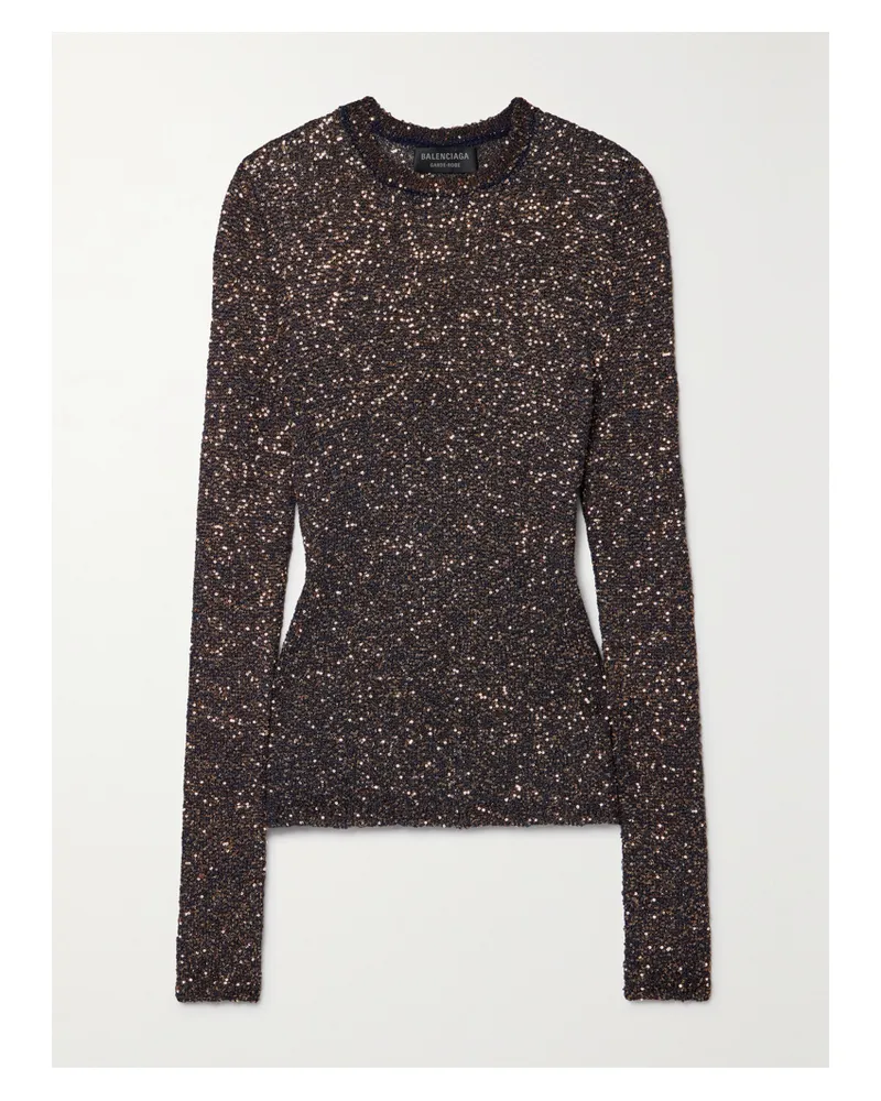 Balenciaga Sequined Stretch-knit Sweater - Brown Brown