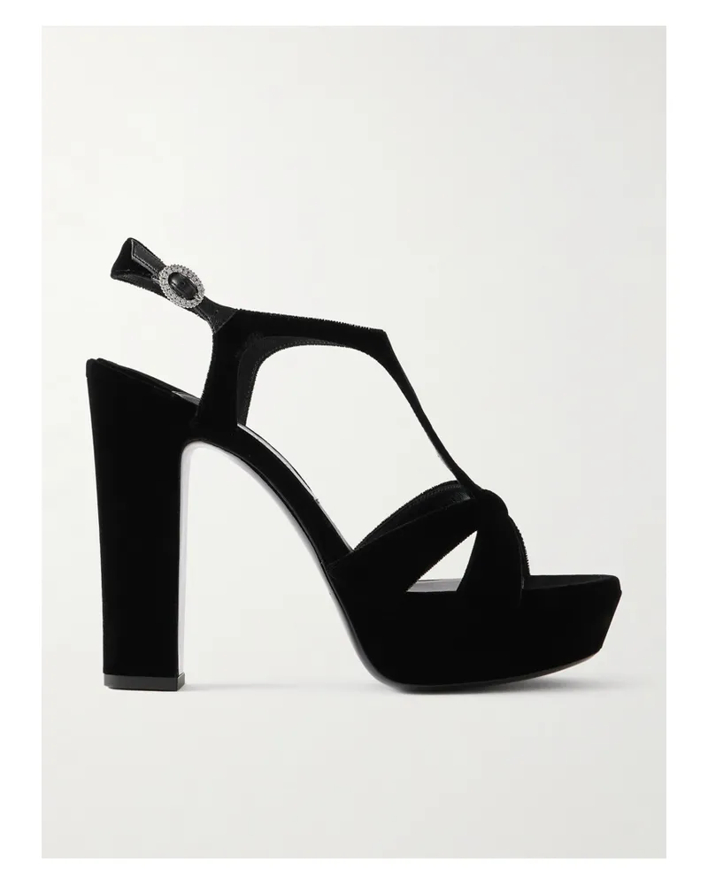 Jimmy Choo Kesia 120 Crystal-embellished Velvet Platform Sandals - Black Black