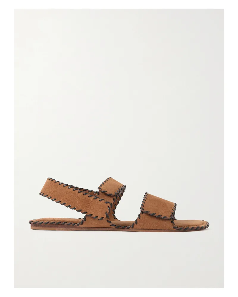 KHAITE Boden Whipstitched Suede Sandals - Brown Brown