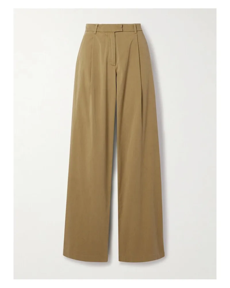 Another Tomorrow Bundfaltenhose Mit Weitem Bein Aus Twill Aus Einer Biobaumwollmischung - Grün Grün