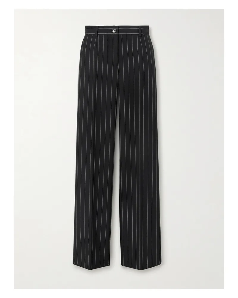 Dolce & Gabbana Hose Mit Weitem Bein Aus Wolle Mit Nadelstreifen - Schwarz Schwarz