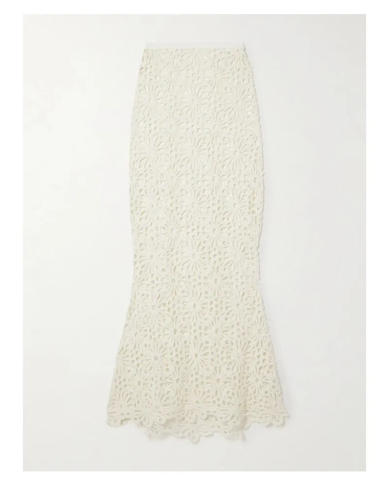 Norma Kamali Obie Maxirock Aus Einer Baumwollmischung In Lochstrick Mit Besatz Aus Stretch-crêpe - Creme Creme