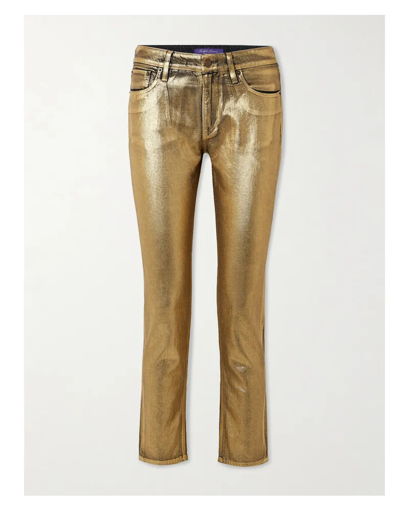 Ralph Lauren Tief Sitzende Skinny Jeans aus Beschichtetem Denim in Metallic-optik Gold