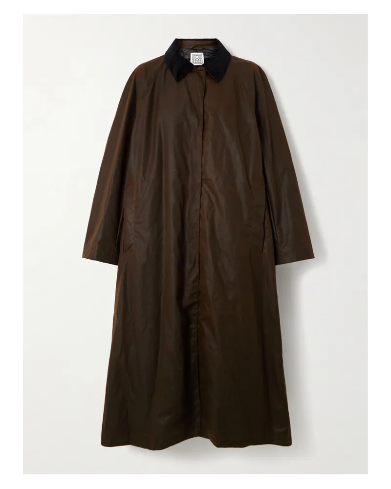 Totême Corduroy-trimmed Waxed Organic Cotton Coat - Brown Brown