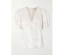 Oberon Floral-jacquard Silk-twill Blouse - Ivory
