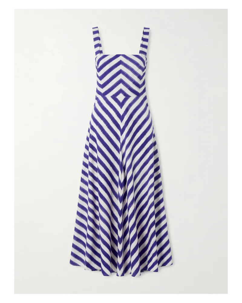 Emporio Sirenuse Margherita Ikat Striped Cotton Midi Dress - Blue Blue