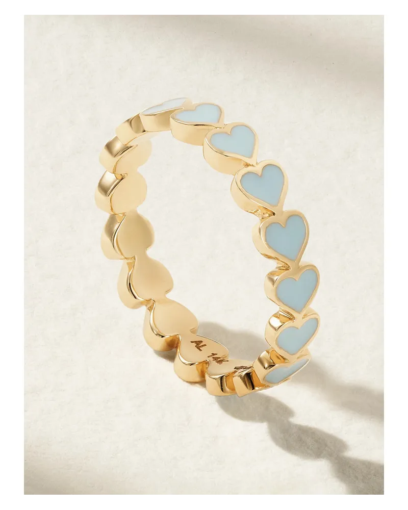 Alison Lou Heart Stack Ring aus 14 Karat Gold Grün