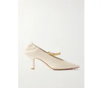 Melbourne Embellished Glossed Crinkled-leather Pumps - Cream