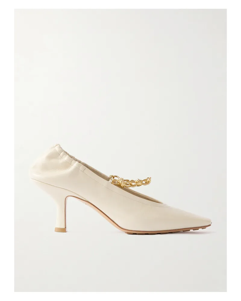 Bottega Veneta Melbourne Embellished Glossed Crinkled-leather Pumps - Cream Cream