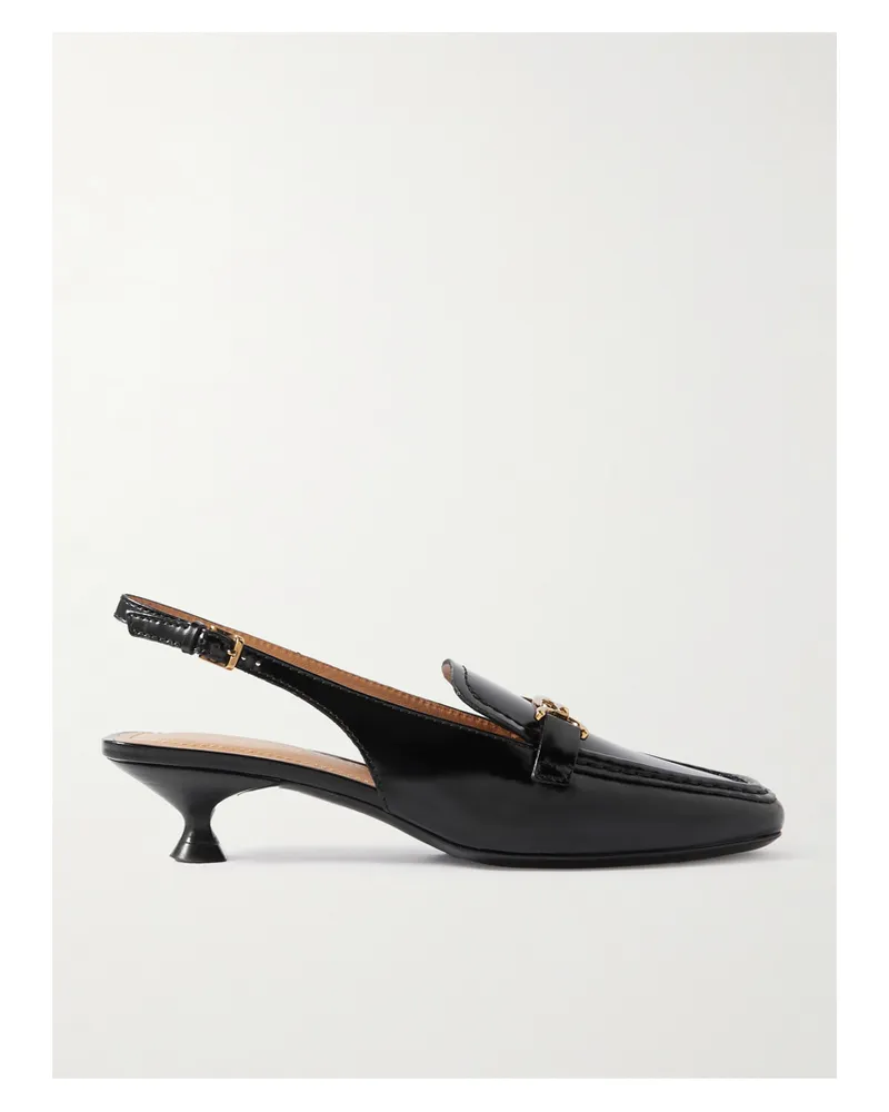 TOD'S Morsetto Slingback-pumps Aus Lackleder Mit Verzierung - Schwarz Schwarz