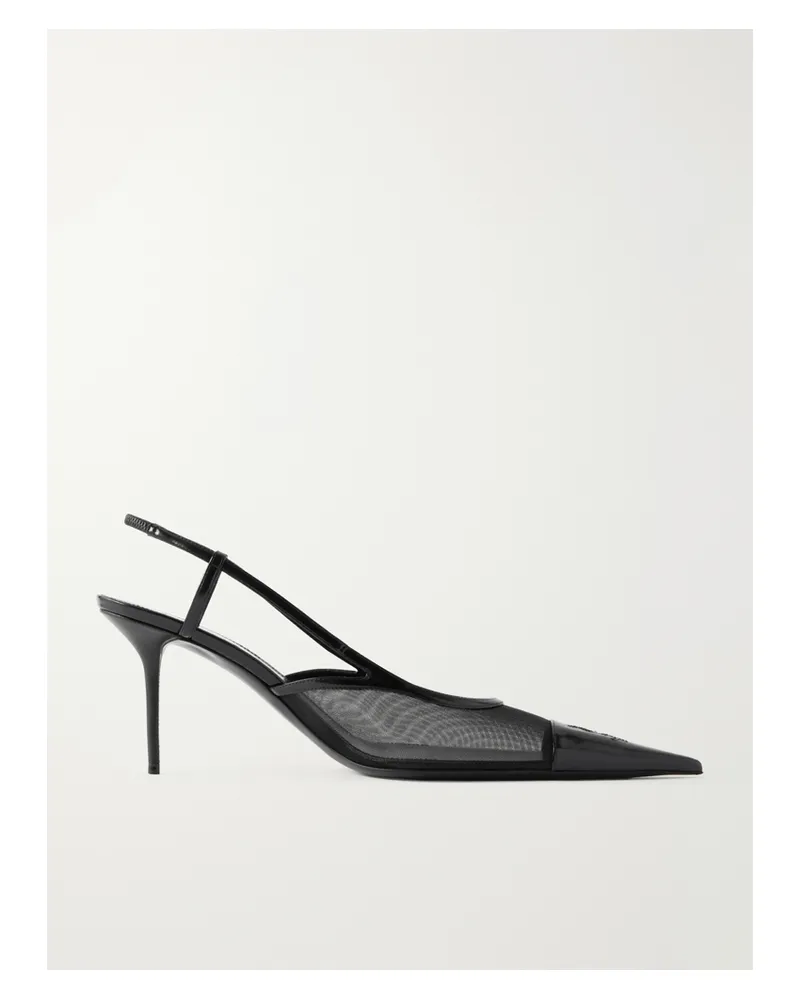 Saint Laurent Renée Embroidered Patent Leather-trimmed Mesh Slingback Pumps - Black Black