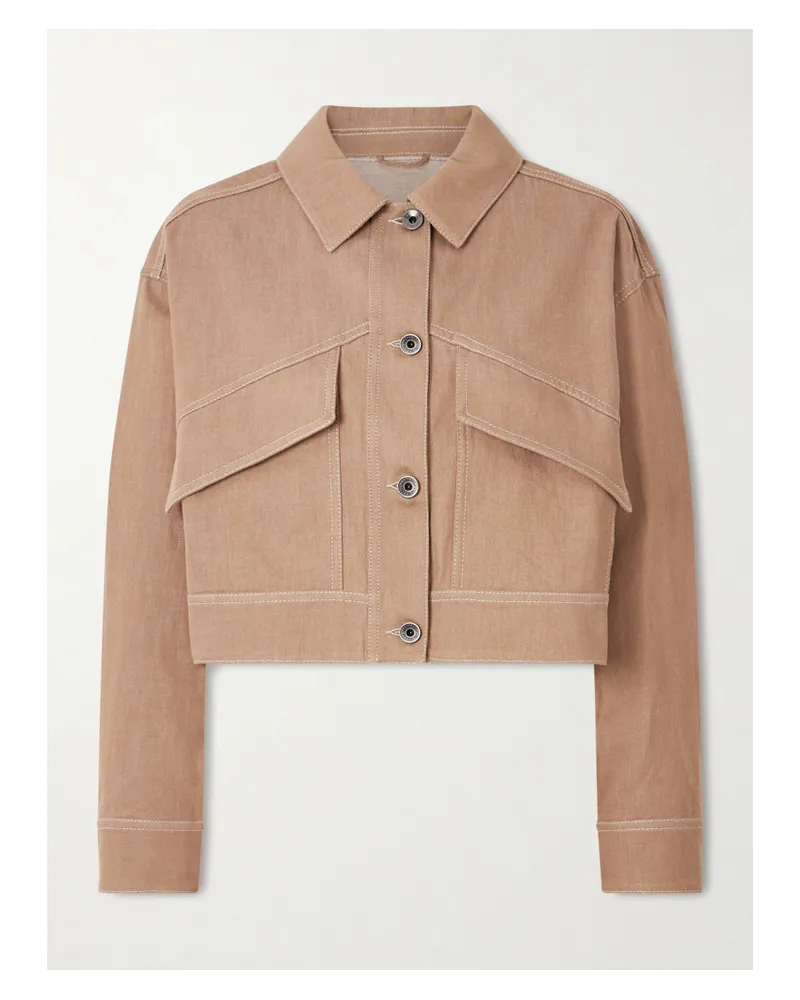 Brunello Cucinelli Cropped Cotton-twill Jacket - Neutrals Neutrals