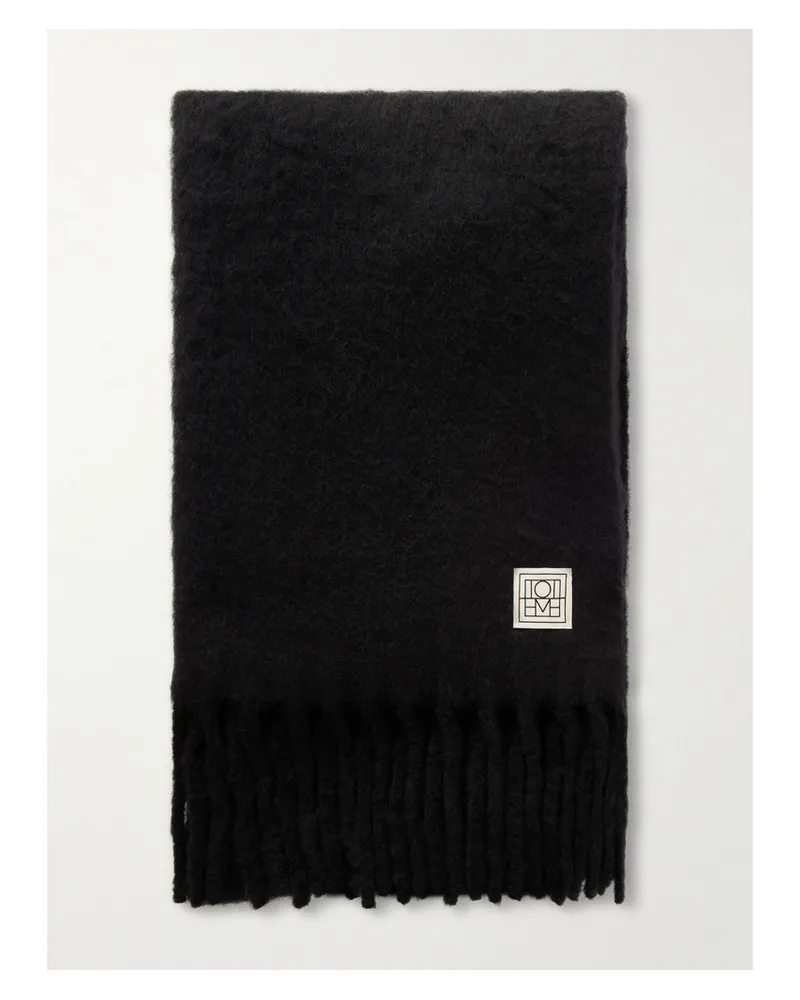 Totême Fringed Appliquéd Brushed Alpaca-blend Scarf - Black Black