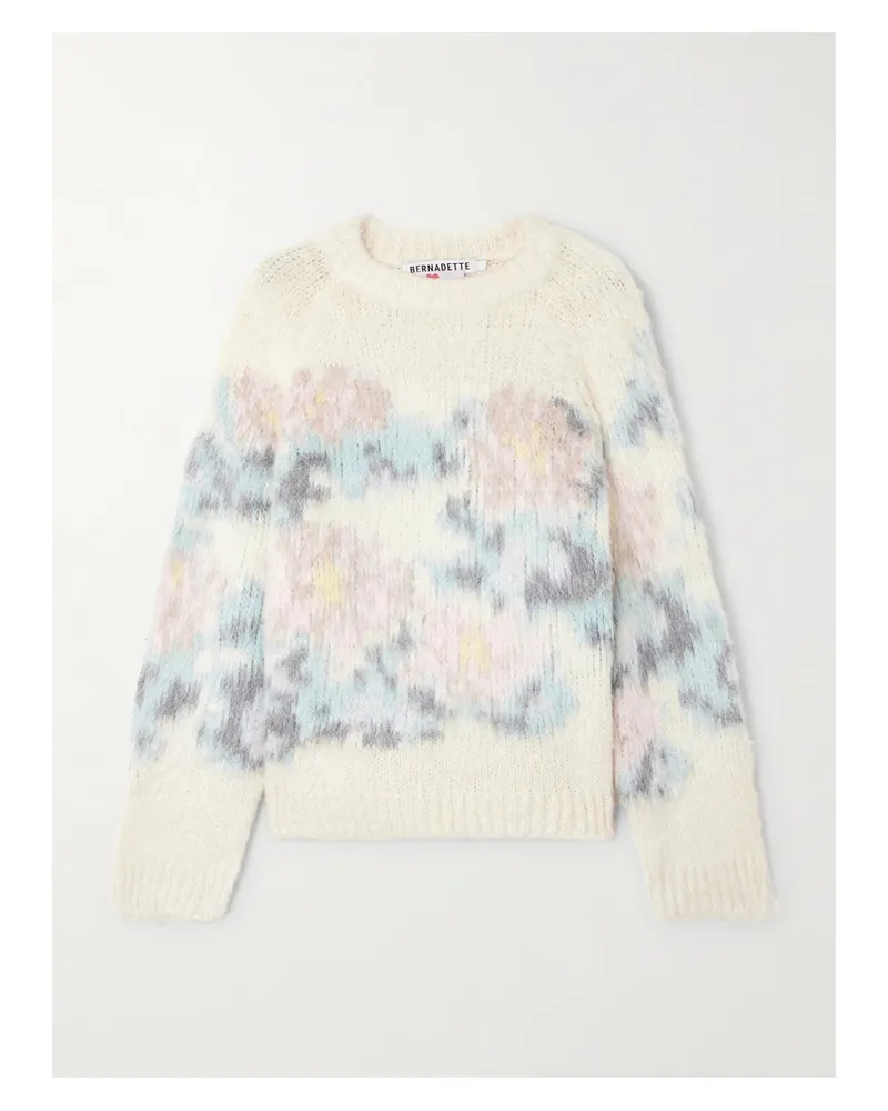 BERNADETTE Pullover Aus Gebürsteter Seide Mit Intarsienmotiven - Elfenbein Elfenbein