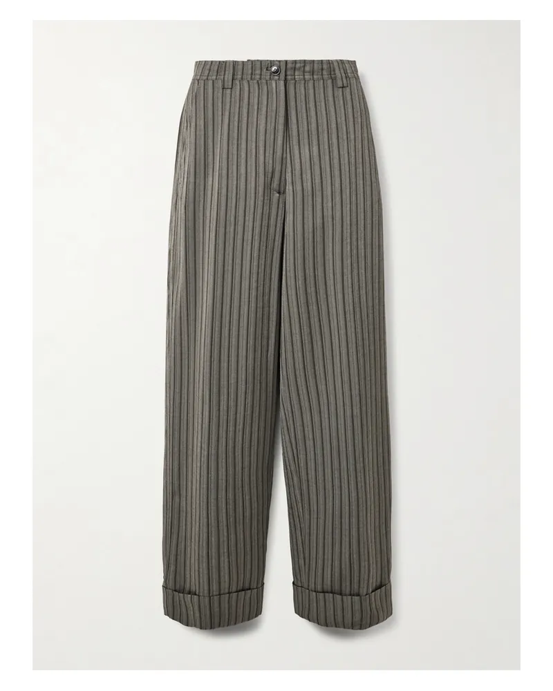 Dries van Noten Striped Ribbed Woven Wide-leg Pants - Gray Gray