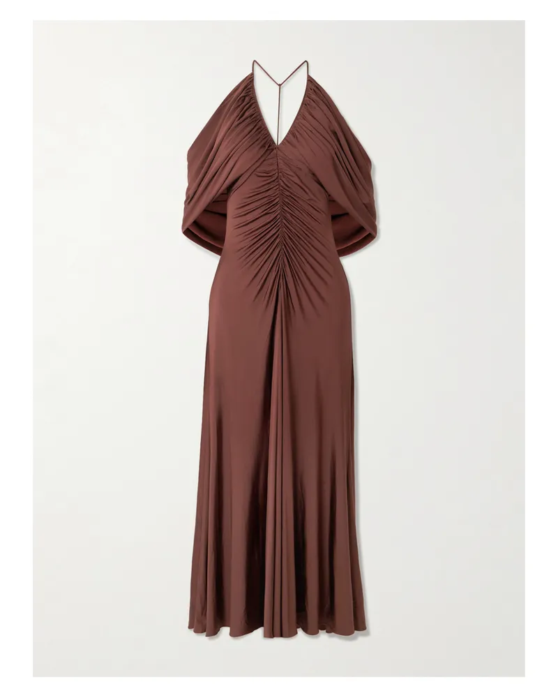 Self-Portrait Off-the-shoulder Draped Stretch-jersey Midi Dress - Brown Brown