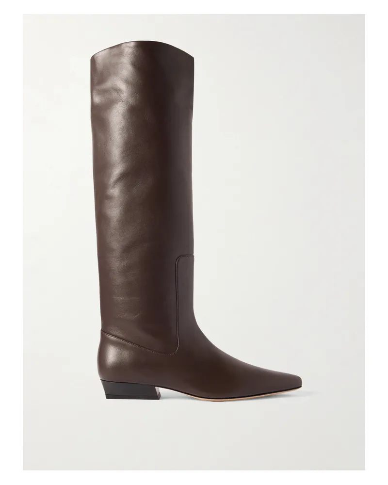 STAUD Wally Leather Knee Boots - Brown Brown