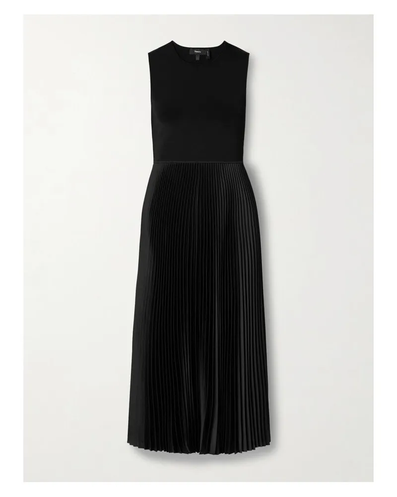 Theory Midikleid Aus Plissiertem Satin Und Stretch-strick - Schwarz Schwarz