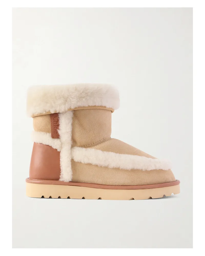 Chloé Dolcie Shearling-trimmed Suede Ankle Boots - Neutrals Neutrals
