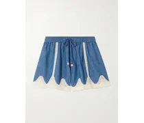 Awaken Lace-trimmed Denim Shorts - Blue