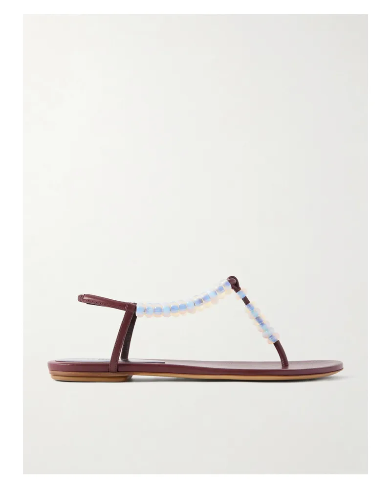 Le Monde Béryl Bead-embellished Leather Thong Sandals - Burgundy Burgundy