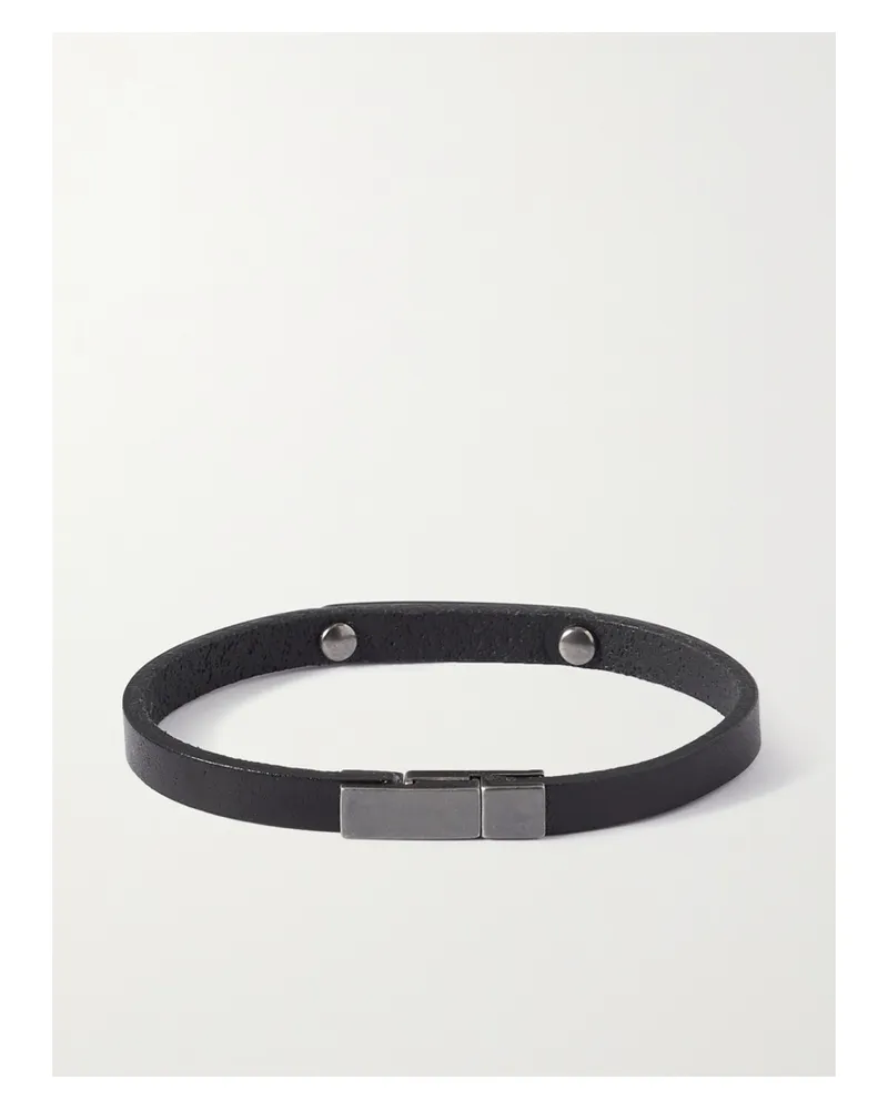 Saint Laurent Leather And Silver-tone Bracelet - Black Black