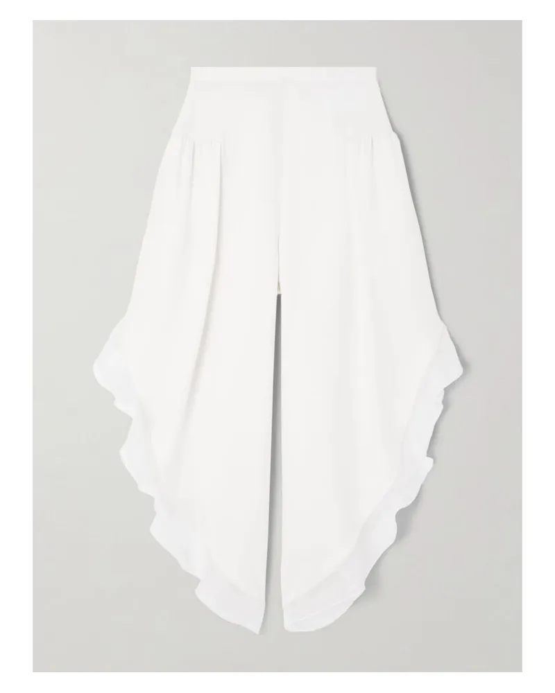 Valentino Garavani Asymmetrische Hose Aus Seiden-crêpe Mit Chiffonbesätzen - Weiß Weiß