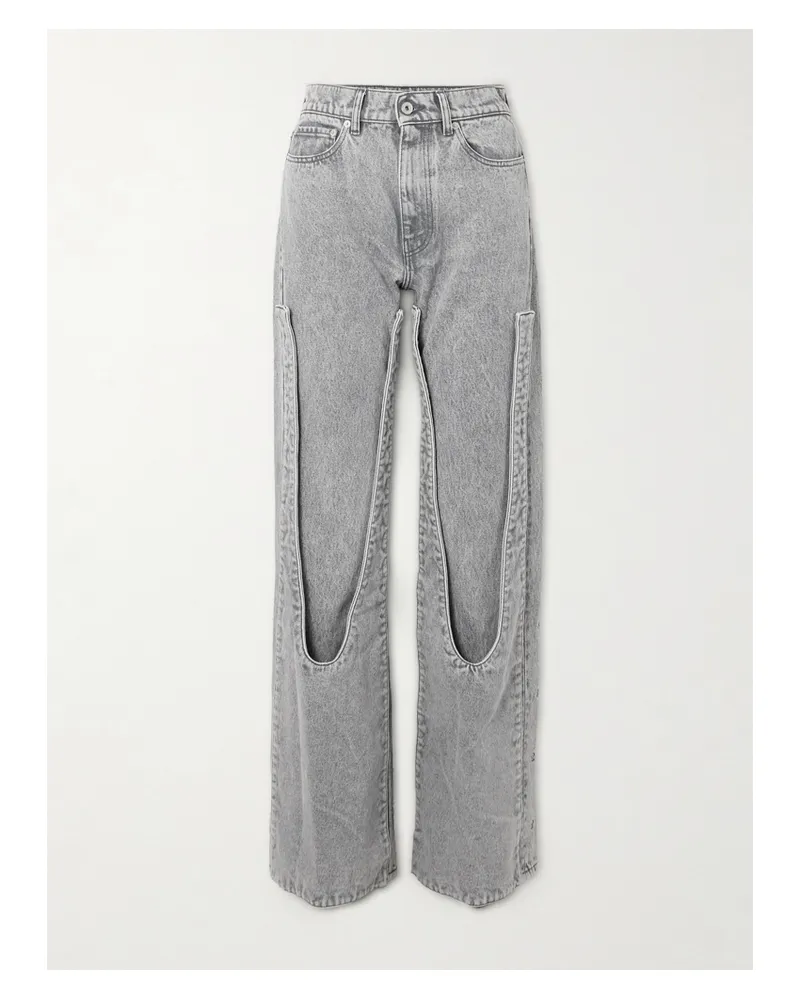 Y/PROJECT Snap Off Chap Wandelbare, Hoch Sitzende Jeans Mit Geradem Bein Aus Bio-denim - Grau Grau