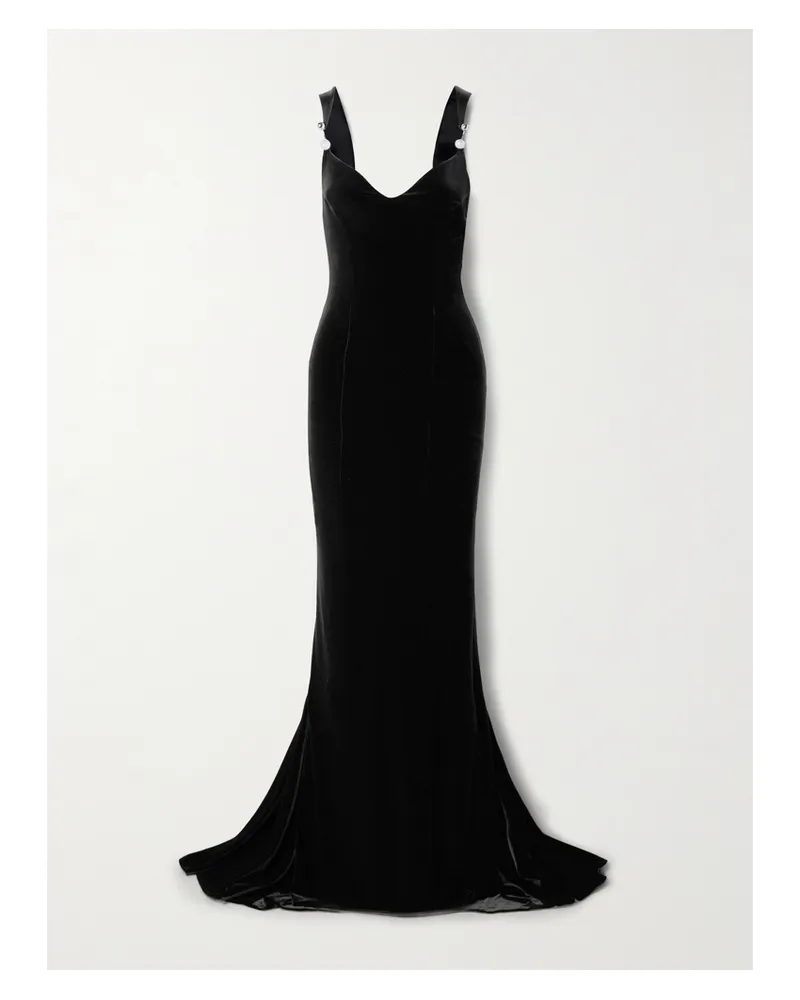 GALVAN Avedon Rückenfreie Robe Aus Stretch-samt Mit Verzierungen - Schwarz Schwarz