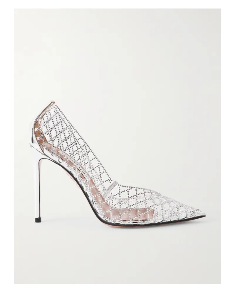 Aquazzura Lumiere 105 Pumps Aus Pvc Mit Cut-outs, Kristallen Und Besätzen Aus Metallic-leder - Silber Silber
